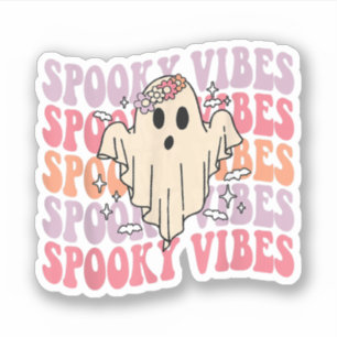 Groovy Halloween Spooky Vibes Retro Floral Ghost C Sticker