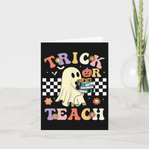 Groovy Halloween Trick of Teach Retro Floral Ghost Kaart