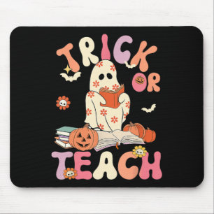 Groovy Halloween Trick of Teach Retro Floral Ghost Muismat
