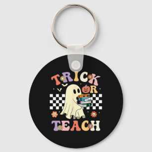 Groovy Halloween Trick of Teach Retro Floral Ghost Sleutelhanger