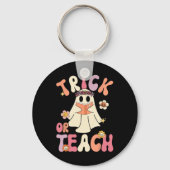 Groovy Halloween Trick of Teach Retro Floral Ghost Sleutelhanger (Voorkant)