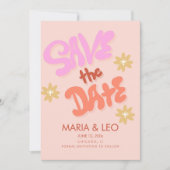 Groovy Hand Drawn Lettering Save the Date Kaart (Voorkant)
