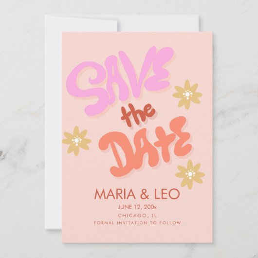 Groovy Hand Drawn Lettering Save the Date Kaart (Voorkant)