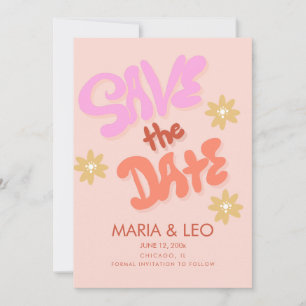 Groovy handgeschreven lettering save the date kaart
