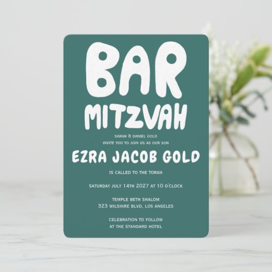 Groovy Handlettering Custom Bar Bnai Mitzvah Green Kaart (Staand voorkant)