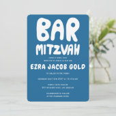 Groovy Handlettering Custom Bar Mitzvah Blauw Kaart (Staand voorkant)