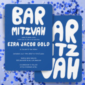 Groovy Handlettering Custom Bar Mitzvah Blauw Wit Kaart