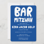 Groovy Handlettering Custom Bar Mitzvah Blauw Wit Kaart (Voorkant)