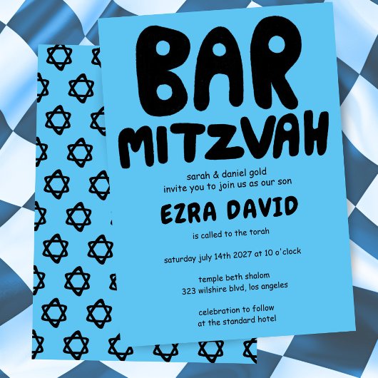Groovy Handlettering Custom BAR Mitzvah Bold Stars Kaart