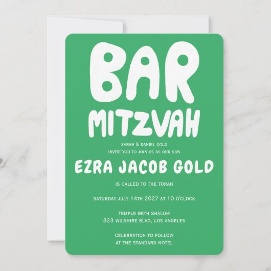 Groovy Handlettering Custom Bar Mitzvah Green Kaart (Voorkant)