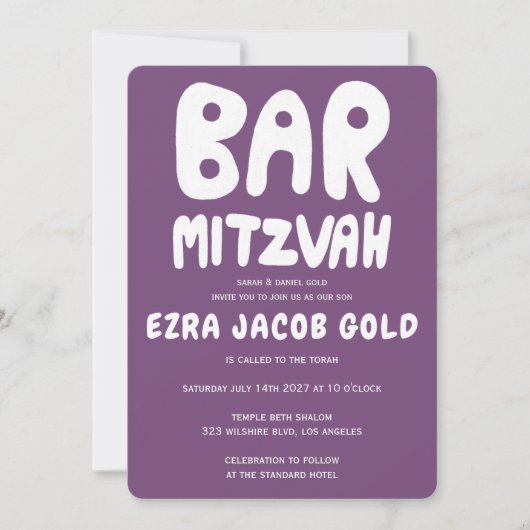 Groovy Handlettering Custom Bar Mitzvah Paarse Kaart (Voorkant)