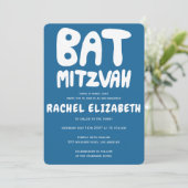 Groovy Handlettering Custom Bat Mitzvah Blue Stars Kaart (Staand voorkant)
