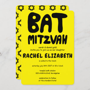 Groovy Handlettering Custom Bat Mitzvah Bold Stars Kaart