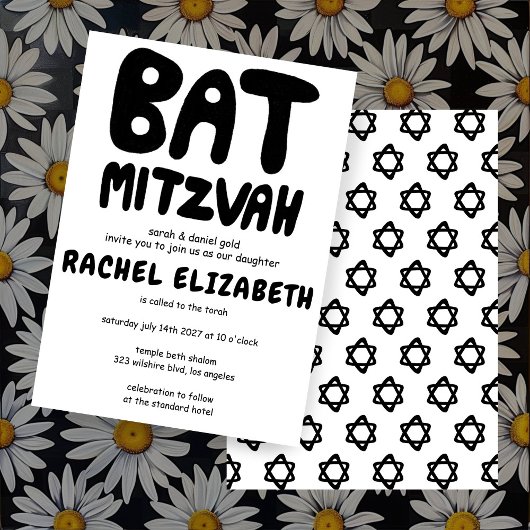 Groovy Handlettering Custom Bat Mitzvah Bold Stars Kaart