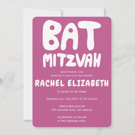 Groovy Handlettering Custom Bat Mitzvah Pink Stars Kaart (Voorkant)
