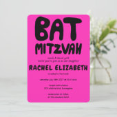 Groovy Handlettering Custom Bat Mitzvah Pink Stars Kaart (Staand voorkant)