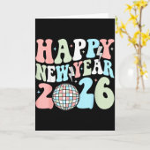 Groovy Happy New Year 2026 Party Cute New Years Ev Kaart (Gele Bloem)