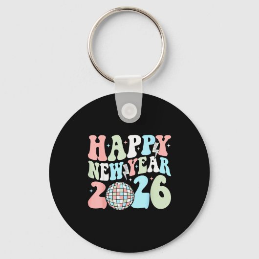 Groovy Happy New Year 2026 Party Cute New Years Ev Sleutelhanger (Voorkant)