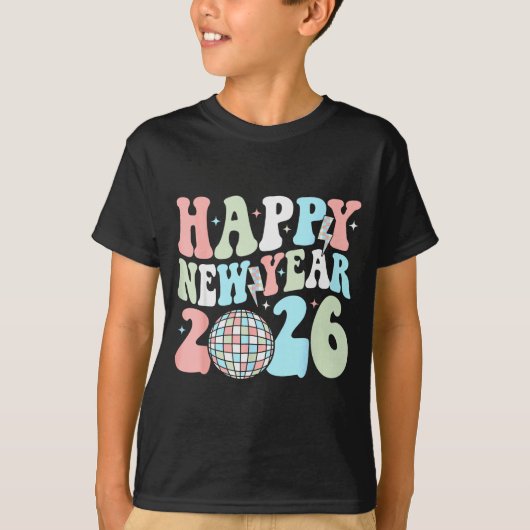 Groovy Happy New Year 2026 Party Cute New Years Ev T-shirt (Voorkant)