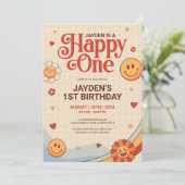 Groovy Happy One Y2k Happy Face Verjaardag Kaart (Staand voorkant)