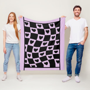 Groovy Heart Shape Checkerboard, Y2K 90s Fleece Deken