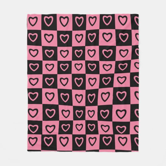 Groovy Heart Shape Checkerboard, Y2K 90s Fleece Deken (Voorkant)