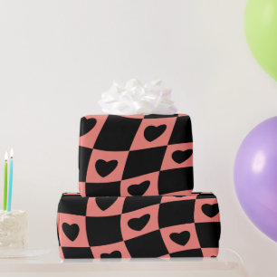 Groovy Heart Shape Checkerboard, Y2K 90s Wrappin Cadeaupapier