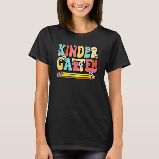 Groovy Hello Kindergarten Vibes Retro Teacher Back T-shirt (Voorkant)