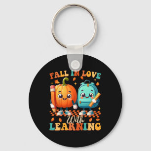Groovy Herfst verliefd op het leren van Thanksgivi Sleutelhanger