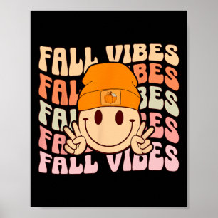 Groovy Herfst Vibes Smile Face Retro Autumn Vibes Poster