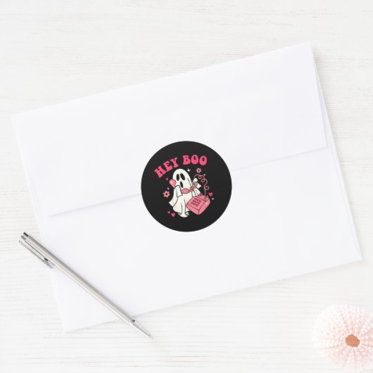 Groovy Hey Boo Leuke Ghost Grappig Halloween Manne Ronde Sticker (Envelop)