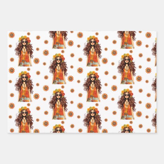 Groovy Hippie 1970's thema verjaardagsfeestje Inpakpapier Vel (Voorkant)