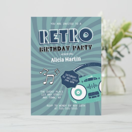 Groovy Hippie 70s Retro Muziek Verjaardagsfeest Kaart (Staand voorkant)