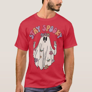 Groovy Hippie Blijf Spooky Vibes Retro Floral Ghos T-shirt