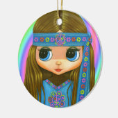 Groovy Hippie Chick in Blue Peace Sign Cute Keramisch Ornament (Links)
