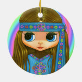 Groovy Hippie Chick in Blue Peace Sign Cute Keramisch Ornament (Achterkant)