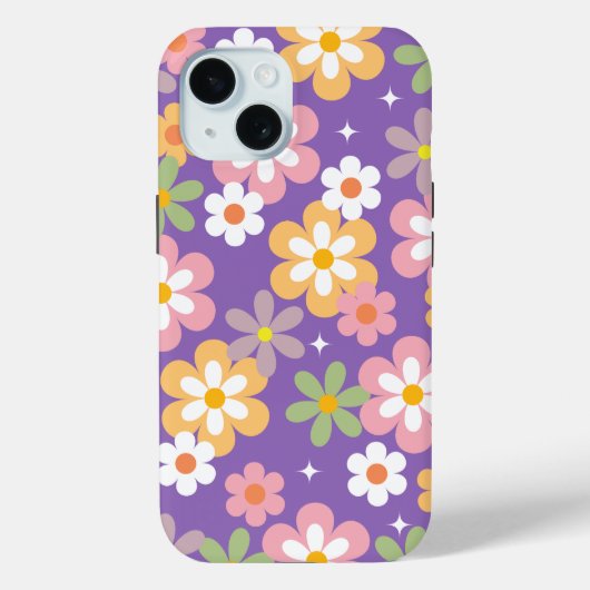Groovy Hippie Daisy Pattern Paarse Case-Mate iPhone Case (Achterkant)
