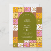 Groovy Hippie Floral Boho Arch QR Code Bruiloft Kaart (Voorkant)