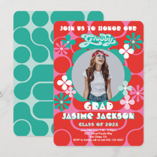 Groovy Hippie Flower Power Photo Graduparty Kaart