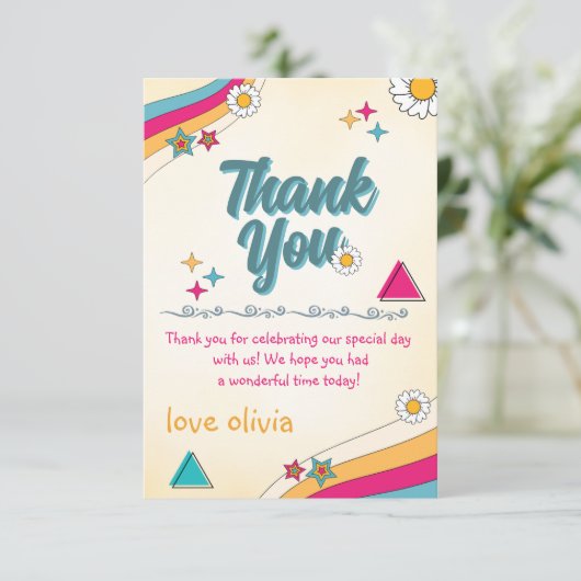 Groovy hippie Heldere & Stijlvolle verjaardag Bedankkaart (Staand voorkant)