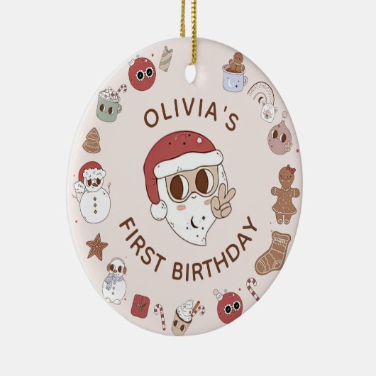 Groovy Hippie Kerst Verjaardag Keramisch Ornament (Rechts)