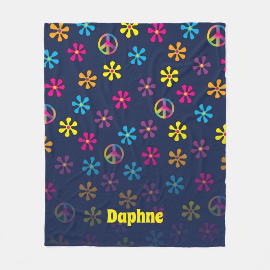 Groovy Hippie Peace and Flower Shower Custom Name Fleece Deken (Voorkant)