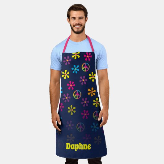 Groovy Hippie Peace and Flower Shower Custom Name Schort (Gedragen)
