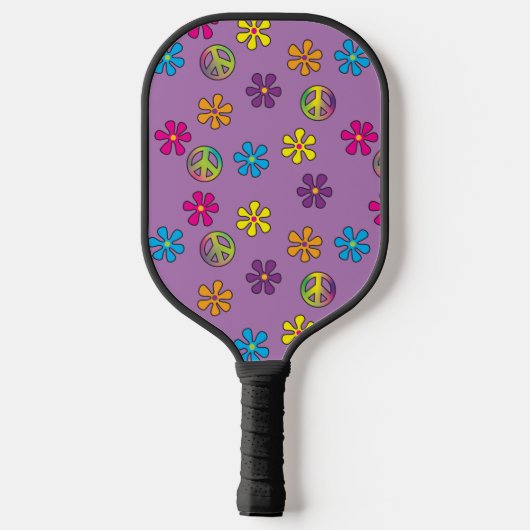 Groovy Hippie Peace and Flower Shower Pickleball Paddle (Achterkant)