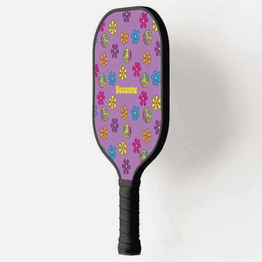 Groovy Hippie Peace and Flower Shower Pickleball Paddle (Links)