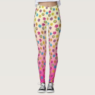 Groovy Hippie Peace and Flower Shower roze vervage Leggings