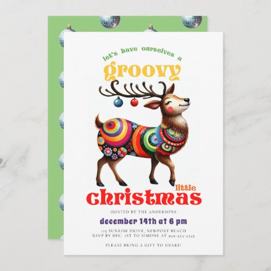 Groovy Hippie Rendier Disco Grappig Kerstfeest Kaart (Voorkant / Achterkant)