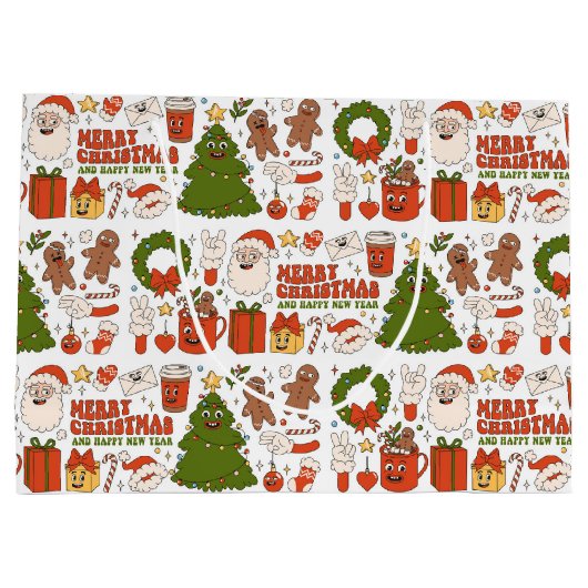 Groovy Hippie Retro Merry Kerstkerstkerstman Funny Groot Cadeauzakje (Achterkant)