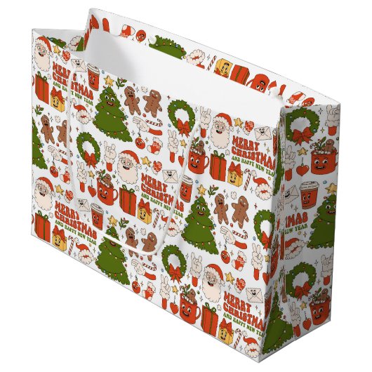 Groovy Hippie Retro Merry Kerstkerstkerstman Funny Groot Cadeauzakje (Voorkant Gekanteld)