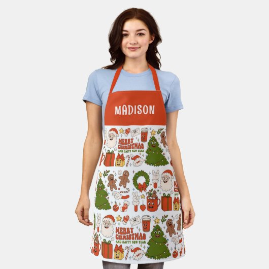 Groovy Hippie Retro Merry Kerstkerstkerstman Funny Schort (Gedragen)